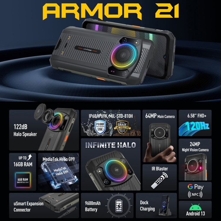 Dual Back Cameras, IP68/IP69K Waterproof Dustproof Shockproof, Face ID & Fingerprint Identification, 6.58 inch Android 13 MediaTek Helio G99 Octa Core up to 2.2GHz, Network: 4G, OTG, NFC, Global Version with Google Play