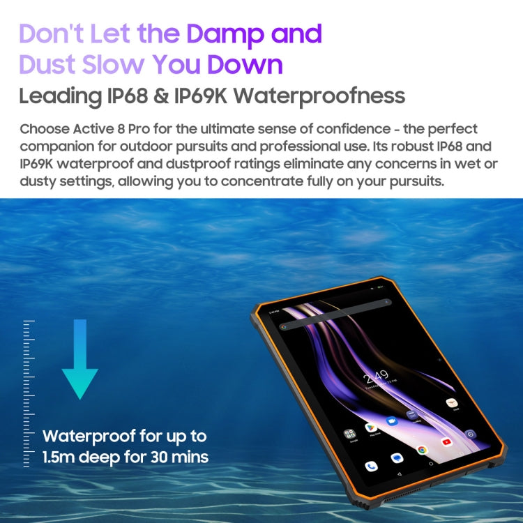 Blackview Active 8 Pro 4G Rugged Tablet, 10.36 inch 8GB+256GB Android 14 MT6789 Octa Core Support Dual SIM, Global Version with Google Play, EU Plug, Active 8 Pro