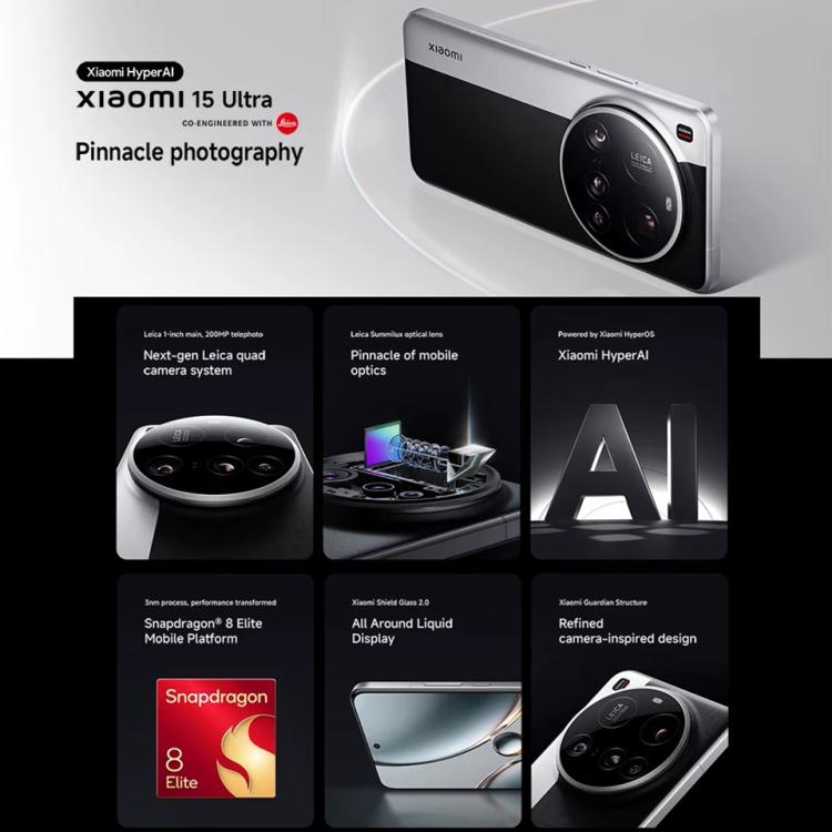 Xiaomi 15 Ultra Global, 16GB+512GB, 3D Ultrasonic Fingerprint, 200MP Camera, 6.73 inch Xiaomi HyperOS 2 Snapdragon 8 Elite Octa Core 3nm, NFC, Network: 5G