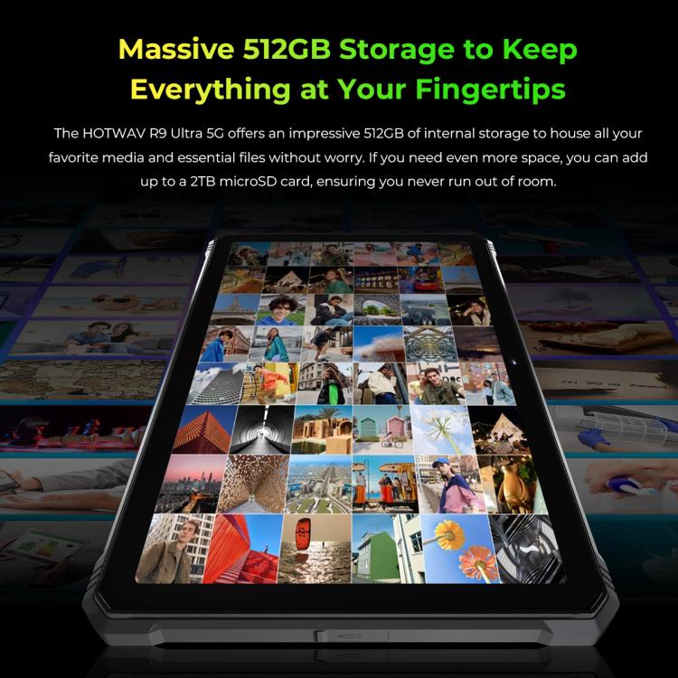 HOTWAV Tab R9 Ultra IP68/IP69K Rugged Tablet, 8GB+512GB, 11 inch Android 15 Unisoc T8200 Octa Core 5G Network, Global Version with Google Play, EU Plug