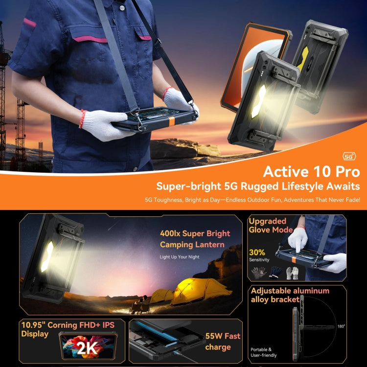 Blackview Active 10 Pro 5G Rugged Tablet, 12GB+512GB, 10.95 inch Android 14 Dimensity 7300 Octa Core, Global Version with Google Play