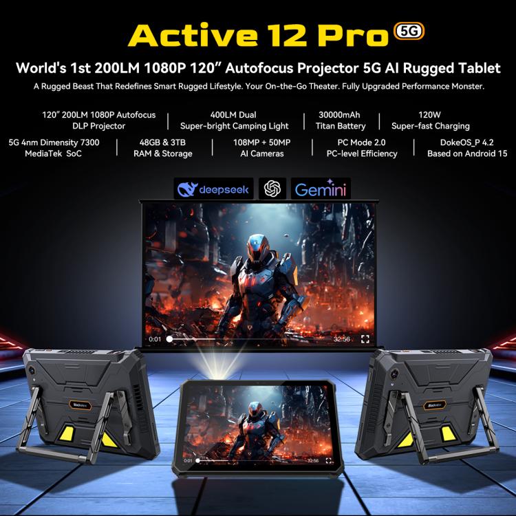 Blackview Active 12 Pro 5G Rugged Tablet, 12GB+256GB, 11 inch Android 15 Dimensity 7300 Octa Core, Global Version with Google Play, 12GB+256GB