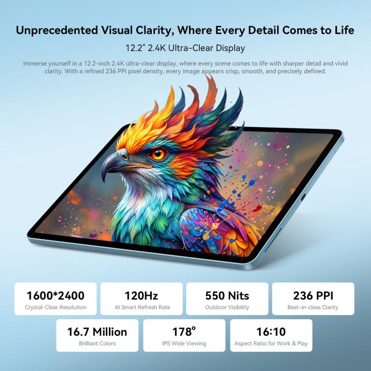 Blackview MEGA 5 Tablet PC, 8GB+256GB, 12.2 inch Android 16 MediaTek Dimensity T7300 Octa Core, Network: 4G, Global Version with Google Play, 8GB+256GB