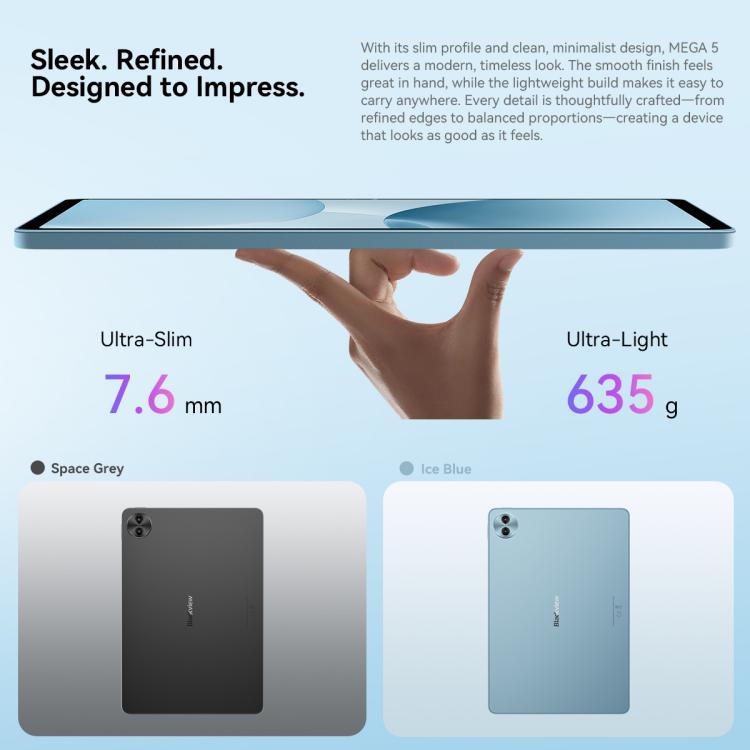 Blackview MEGA 5 Tablet PC, 8GB+256GB, 12.2 inch Android 16 MediaTek Dimensity T7300 Octa Core, Network: 4G, Global Version with Google Play, 8GB+256GB